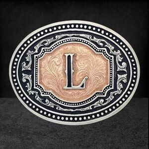 Montana Silversmiths Initial‎ "L" Two-tone Cameo Belt Buckle ~ New